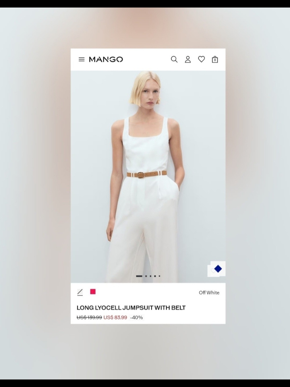 Mango Off White Lyocell Jumpsuit with Tan Belt